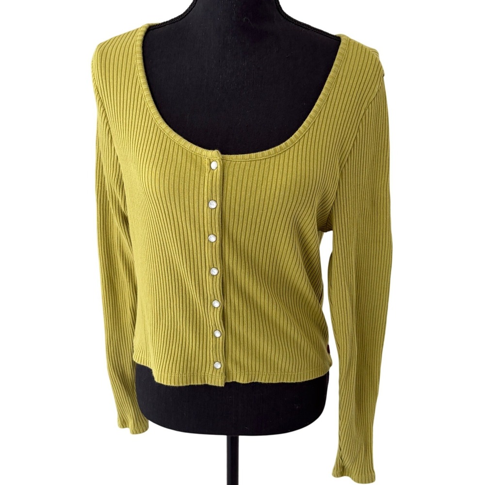 Levi's Britt Snap Front Top Women XL Green Sweater Ribbed Long Sleeve Cardigan